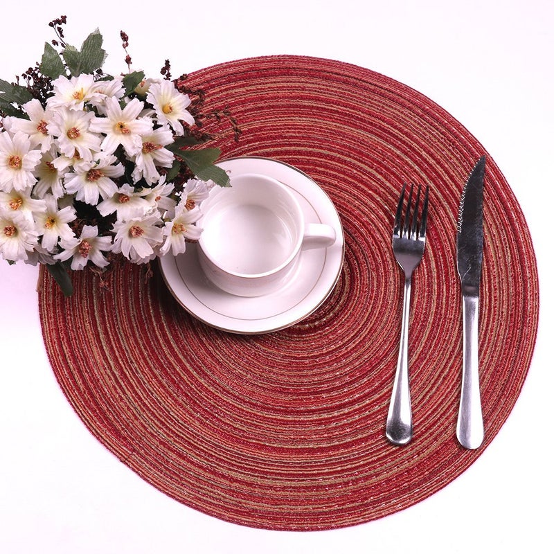 Topotdor 14 Inch Round Placemats Heat-Resistant Stain Resistant Anti-Skid Washable Polyproplene Table Mats Placemats (Burgundy Multi Color, Set of 6) - Image 3